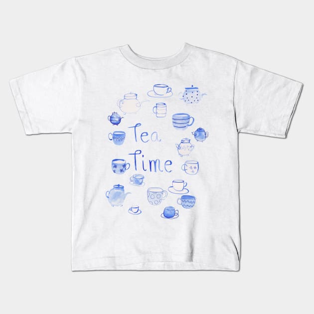 Tea time watercolor Kids T-Shirt by craftcartwright